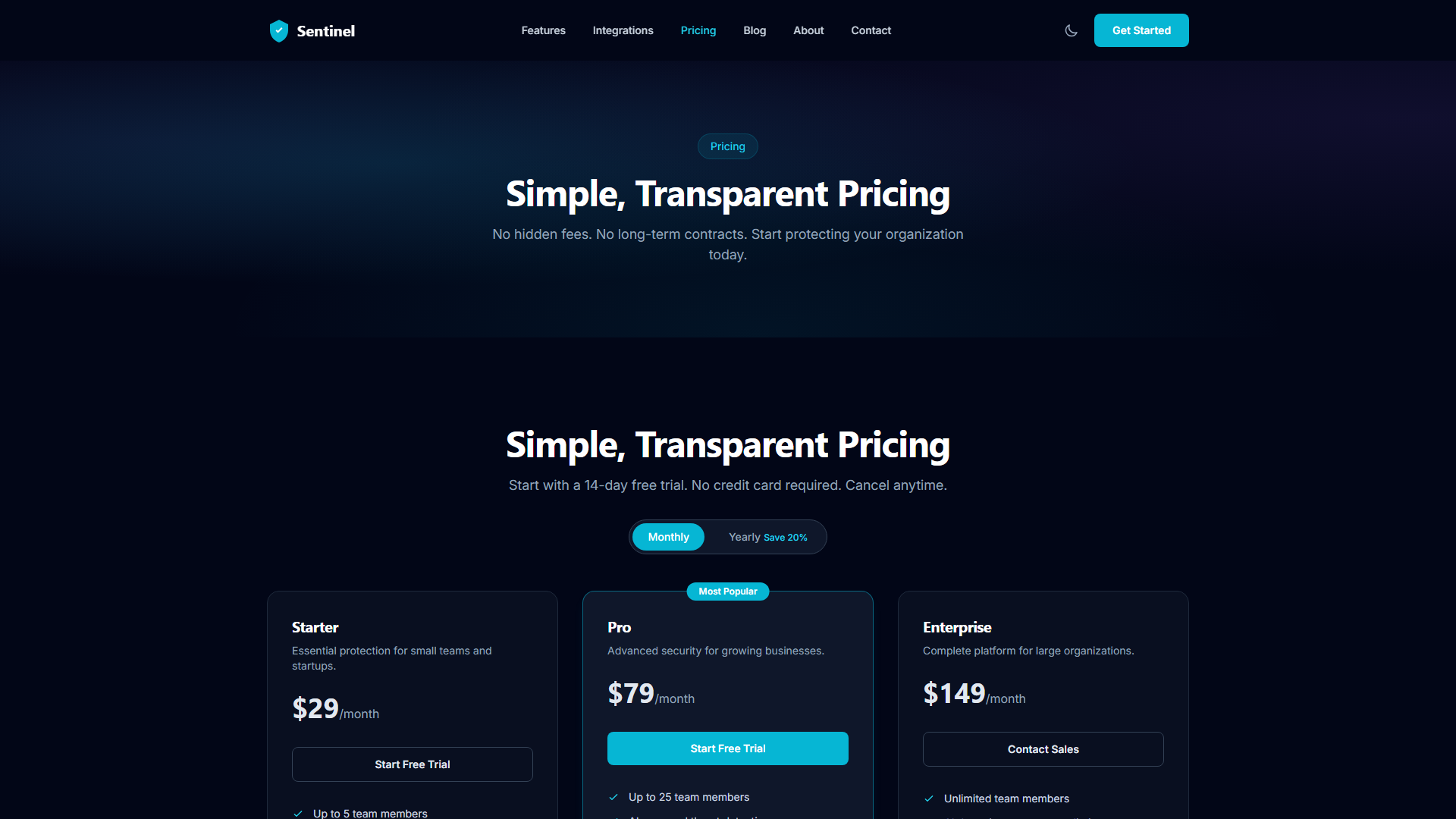 Sentinel for SvelteKit — Cybersecurity SaaS Theme 3